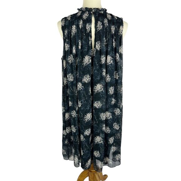 Joie Blue Baltic Print Sleeveless Ruffle Neck Keyhole A-Line Mini Dress Large - Picture 3 of 11